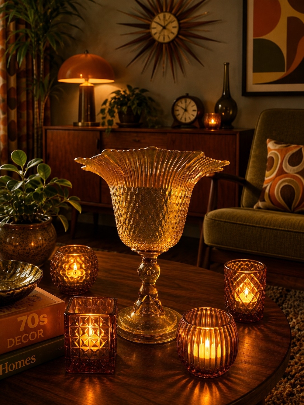 MCM Amber Crystal-Textured Textured Glass Pedestal Vase